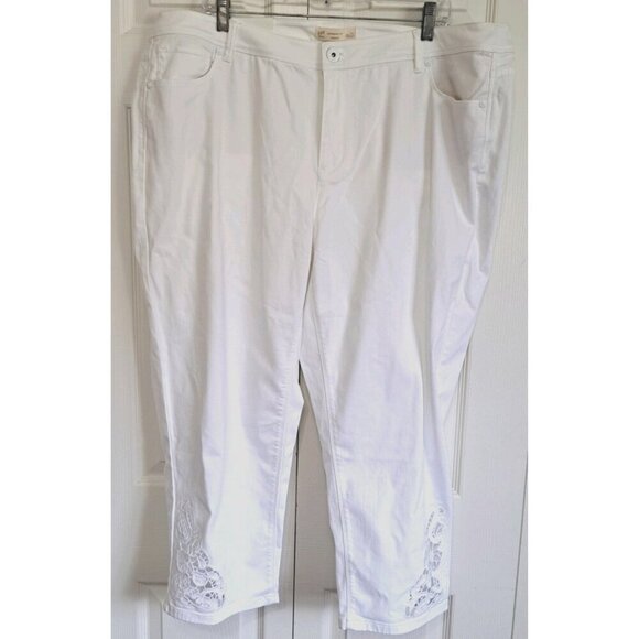 J.Jill Women's 22W White Cropped Pull-On Cotton Blend Pants Embroidered - Picture 1 of 16